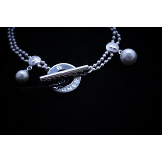 AIGNER Rarität! Damen Perlen Armband Armkette Bettelarmband Messing versilbert