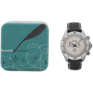 Fossil Herren-Armbanduhr XL TRAVELER Analog Leder schwarz CH2914