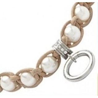 Fossil Original Fossil Charm-Armband mit Perlen, Damen, aus Edelstahl und Leder - Farbe silber und braun -  für Fossil Charm Anhänger -  JF88175040