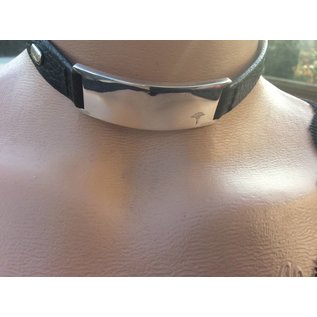 Joop Retro Look Eng anliegend Leder Damenhalsband "JOKER" mit Sterlingsilber Gravurplatte