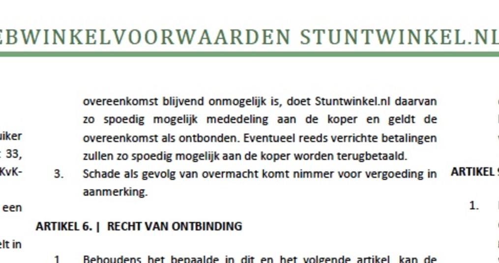 De algemene voorwaarden van Stuntwinkel.nl zijn gereed