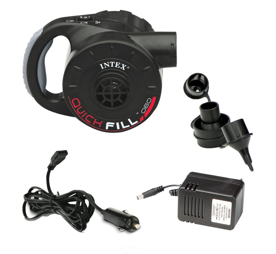 QuickFill® - elektrische luchtpomp - 12V & 220V - met accu - met 3 mondstukken