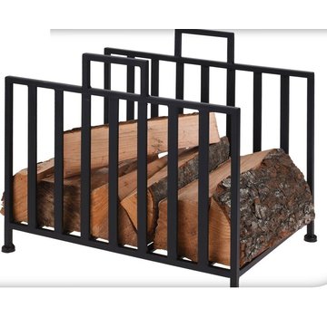 Ambiance BBQ - metalen houtopslag standaard - zwart - 41x31x35cm