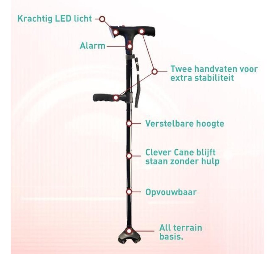 Clever Cane - Inklapbare wandelstok - LED lamp - Alarm - Opvouwbaar - Inklapbaar