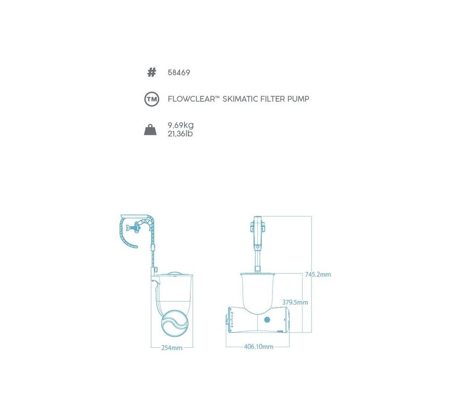 Flowclear 2in1 - Skimmer met ingebouwde Filterpomp - 3,9 M³/u - Skimmerfilter