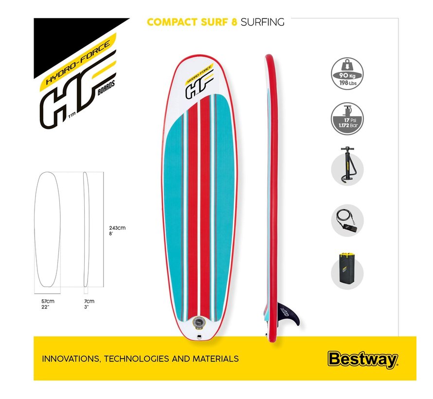 Hydro Force - Opblaasbaar Surfboard / SUP board - Compact surf 8