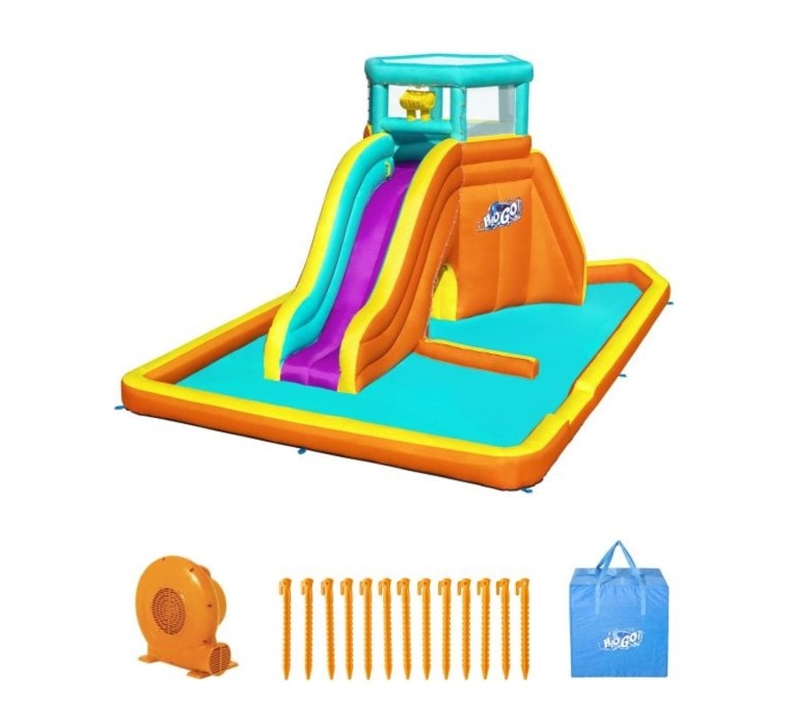 H2OGO! Tidal Tower Mega Opblaasbaar Waterpark met glijbaan 565x373x265cm