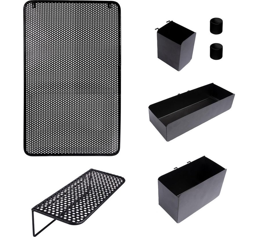 Trendy design Wandrek Metaal Zwart met 3 Verplaatsbare Containers en 1 plank