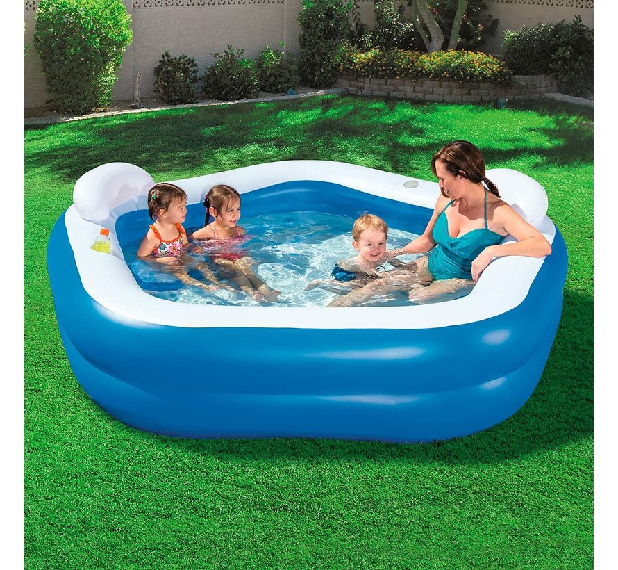 Familie lounge zwembad met 2 zitjes, hoofdsteun en drinkbekerhouders - 213x207x69cm