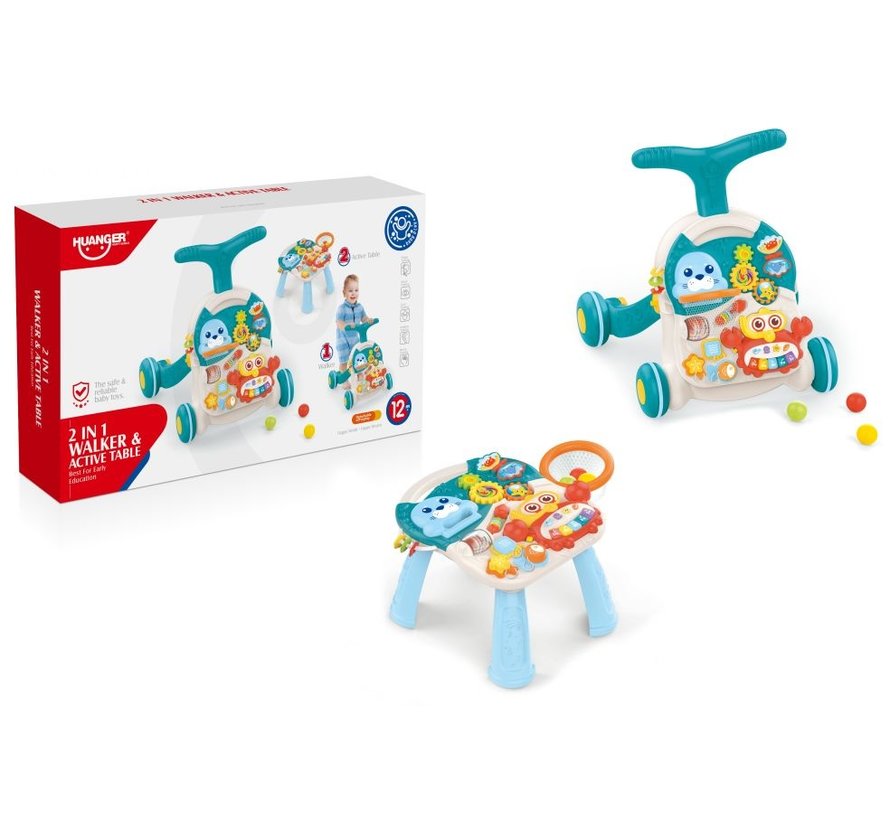 2 in 1 - Baby Walker loopwagen en speeltafel met activiteiten