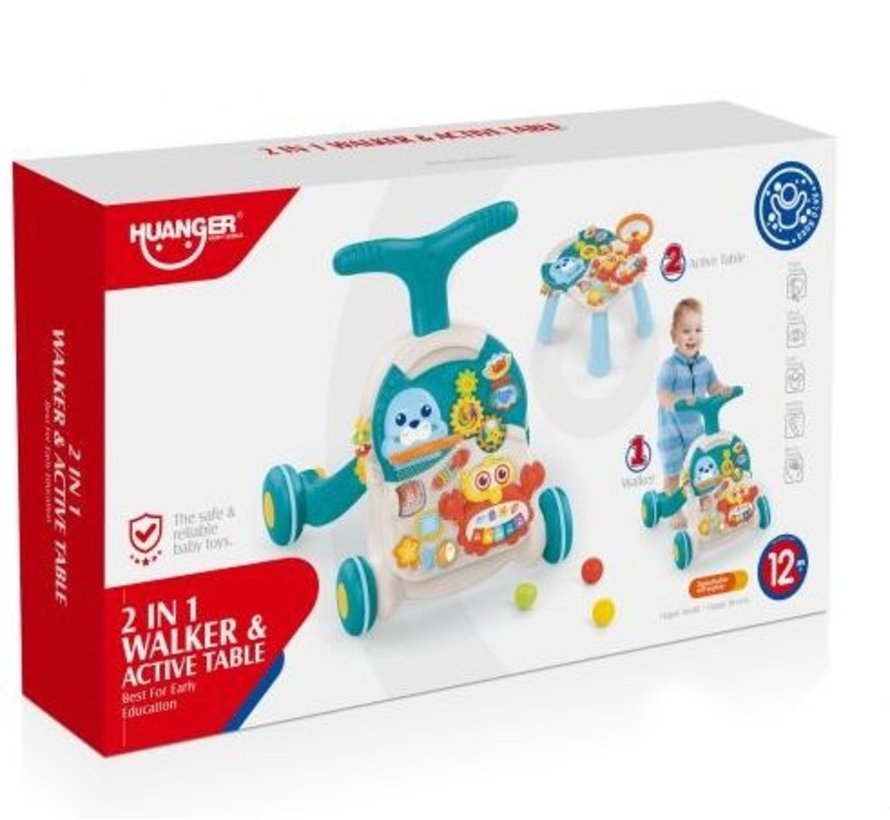 2 in 1 - Baby Walker loopwagen en speeltafel met activiteiten