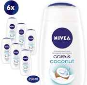 Nivea Care & Coconut Douchecreme - Douchegel - 6x 250ml - Voordeelverpakking