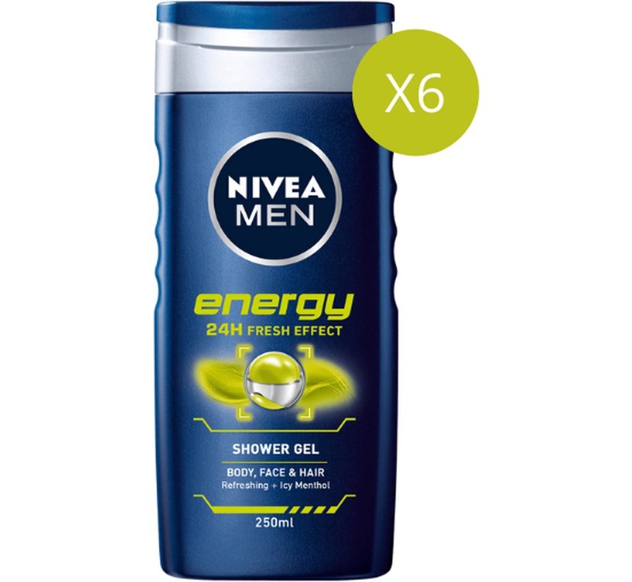 Men Energy 3in1 Douchegel - Gezicht, lichaam en haar - 6x 250ml - Voordeelverpakking