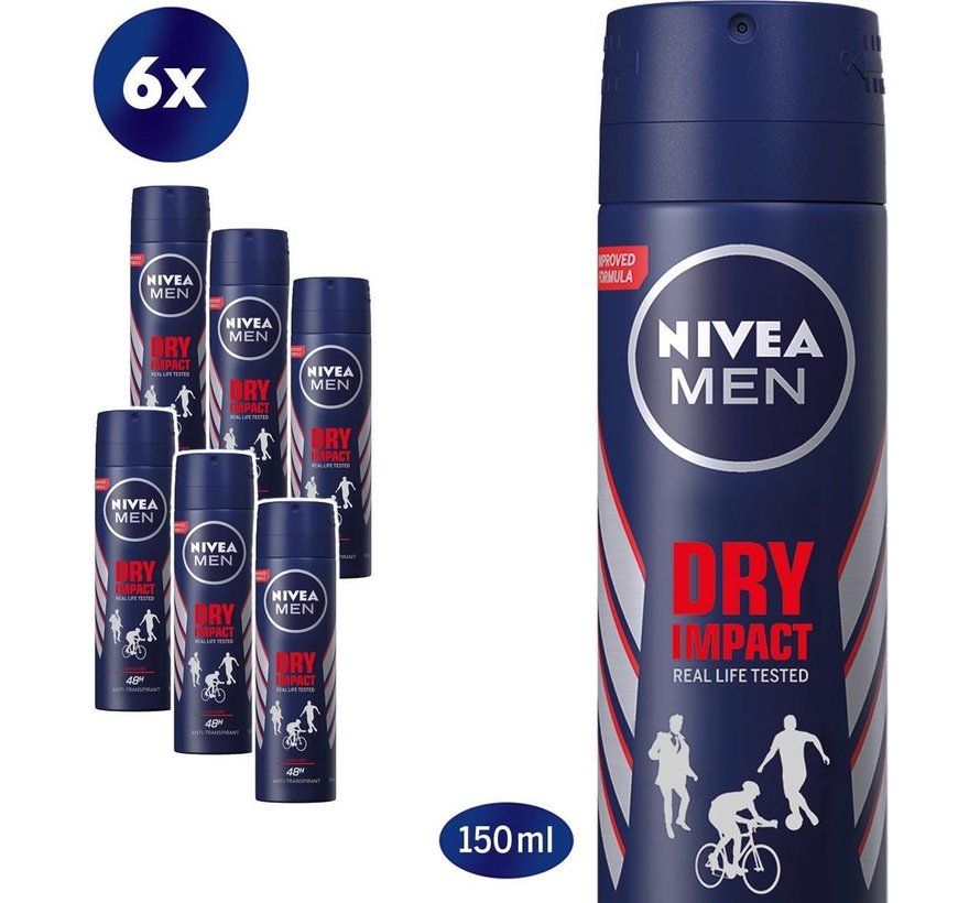 Men Dry Impact - Deodorant Spray - 6x 150ml - Voordeelverpakking