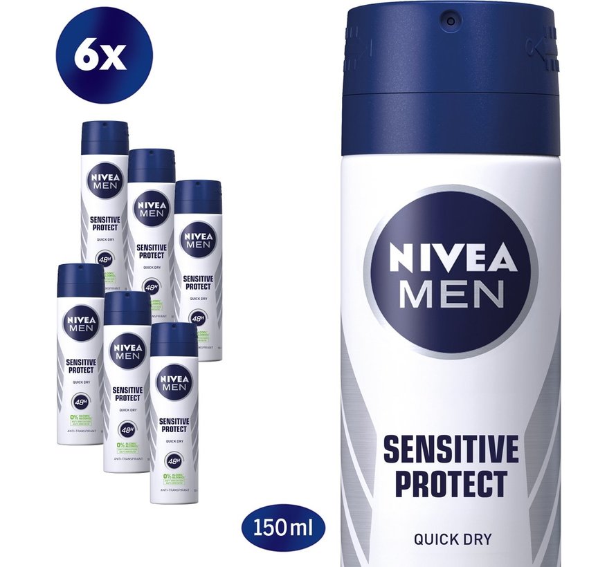 Men Sensitive Protect - Deodorant Spray - 6x 150ml - Voordeelverpakking