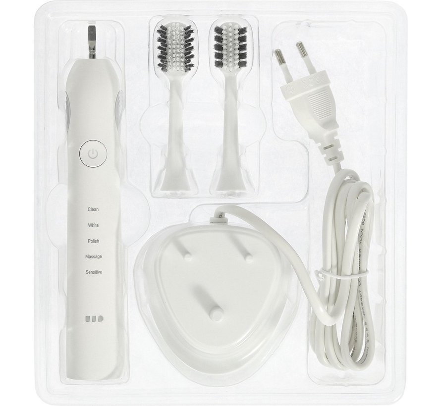 Elektrische tandenborstel - batterijduur 180 min - 5 standen - 2 opzetborstels - Wit