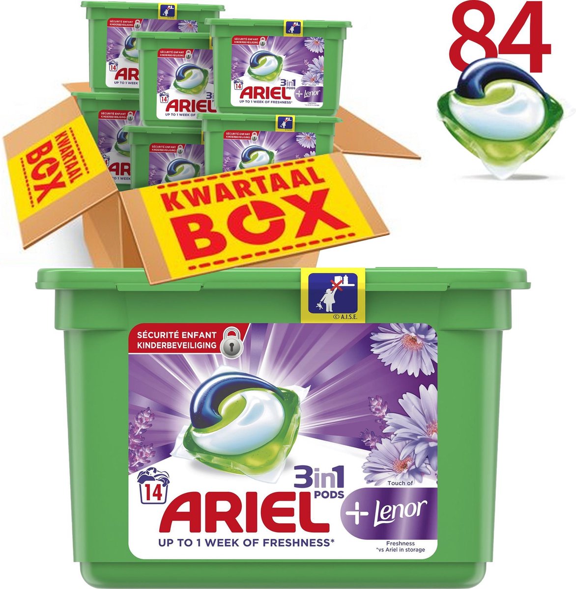 Ariel 3in1 Wasmiddel Pods + Touch of Lenor - 84 stuks (6x14) Wascapsules 