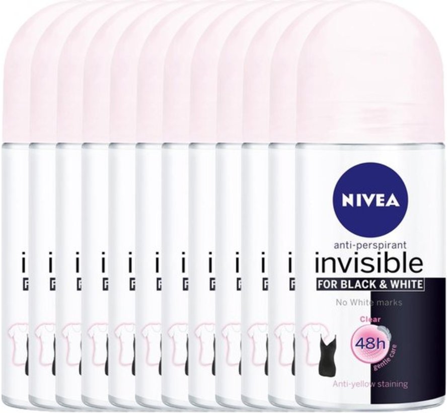 Invisible Black & White Original - Deodorant Roller - 12x 50ml - Voordeelverpakking