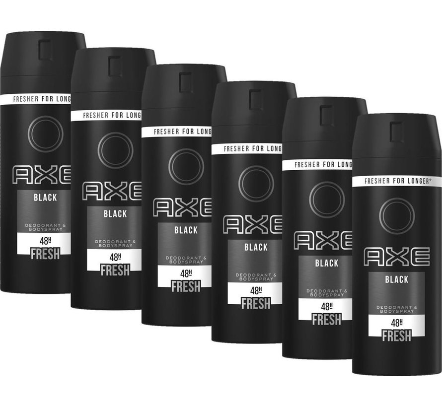 Black Bodyspray / Deodorant Spray Men - 6x 150ml Voordeelverpakking