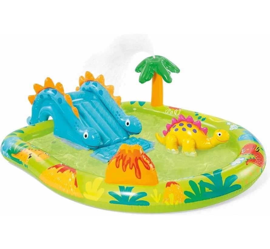 Opblaasbaar speelzwembad - Little Dino - met glijbaan - 191x152x58cm