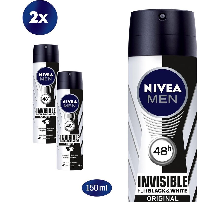 Men Invisible Black & White Original - Deodorant Spray - 2x 150ml