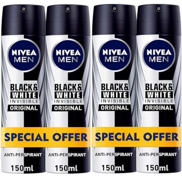 Nivea Men Invisible Black & White Original - Deodorant Spray - 4x 150ml