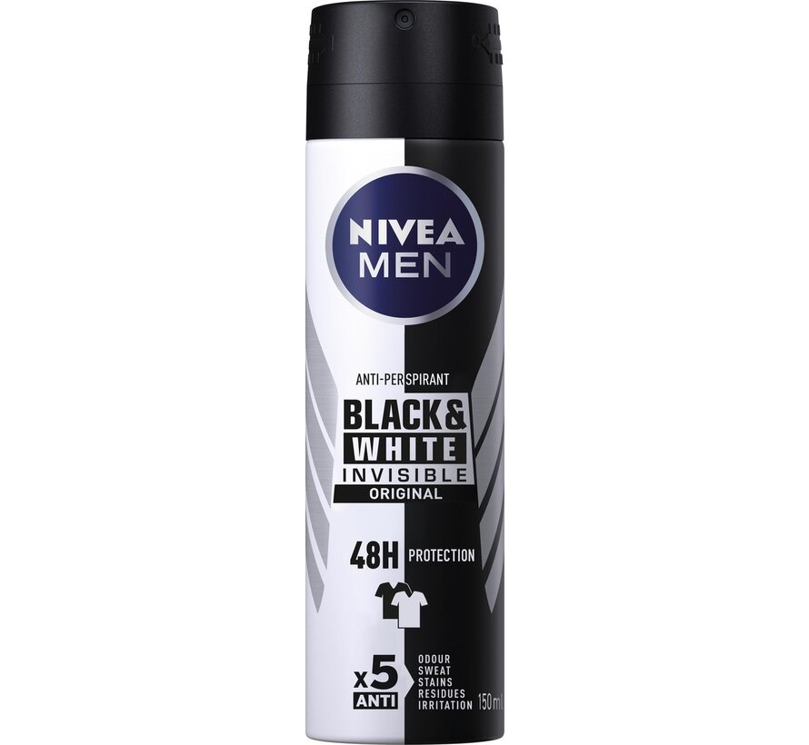 Men Invisible Black & White Original - Deodorant Spray - 4x 150ml