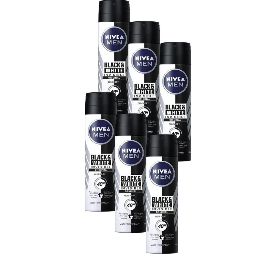 Men Invisible Black & White Original - Deodorant Spray - 6x 150ml