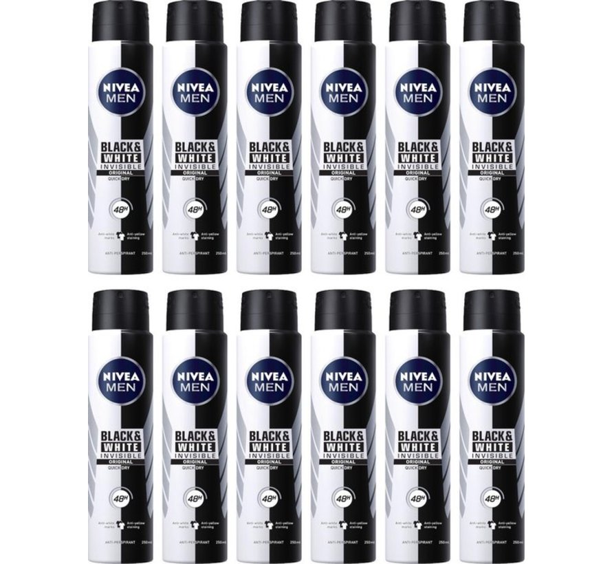 Men Invisible Black & White Original - Deodorant Spray - 12x 150ml