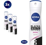 Nivea Invisible Black & White Original Clear - Deodorant Spray - 3x 150ml