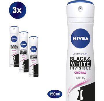 Nivea Invisible Black & White Original Clear - Deodorant Spray - 3x 150ml