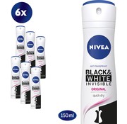 Nivea Invisible Black & White Original Clear - Deodorant Spray - 6x 150ml