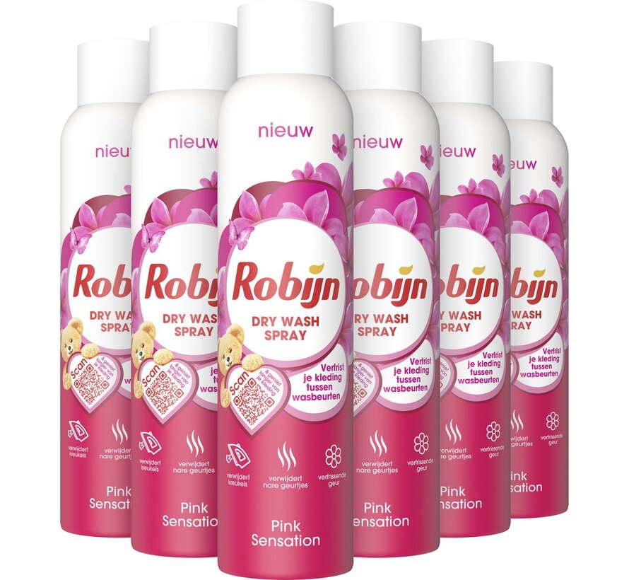 Pink Sensation - Dry Wash Spray - Textiel Verfrisser - 6x 200ml - Voordeelverpakking