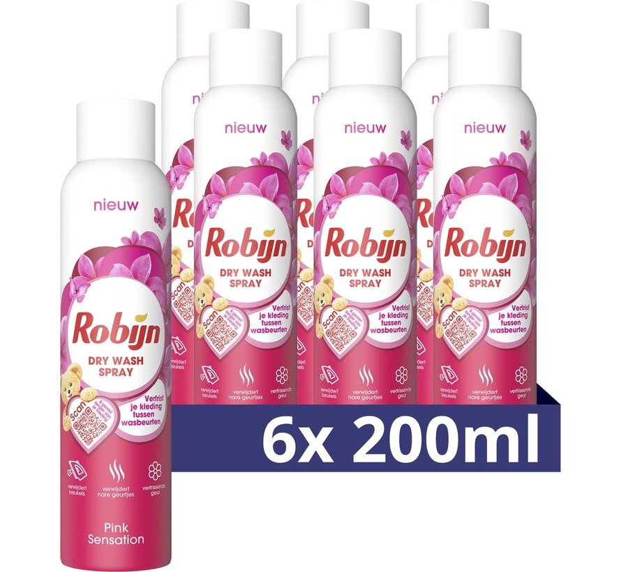 Pink Sensation - Dry Wash Spray - Textiel Verfrisser - 6x 200ml - Voordeelverpakking