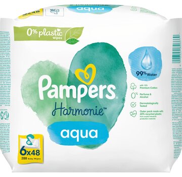Pampers Harmonie Aqua Billendoekjes / Babydoekjes - 6x 48 stuks