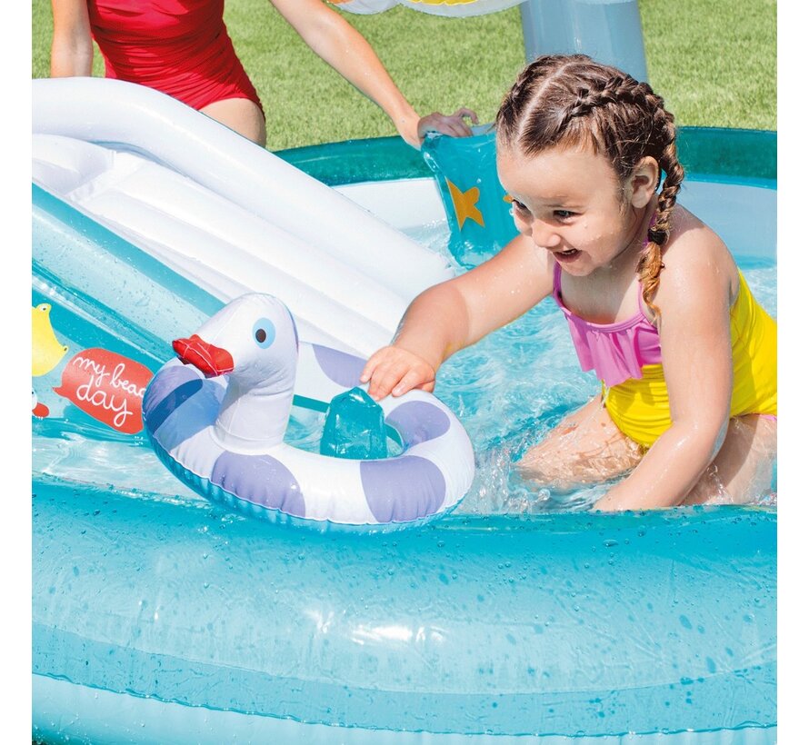 Opblaasbaar speelzwembad krokodil - met glijbaan (201x170x84cm )