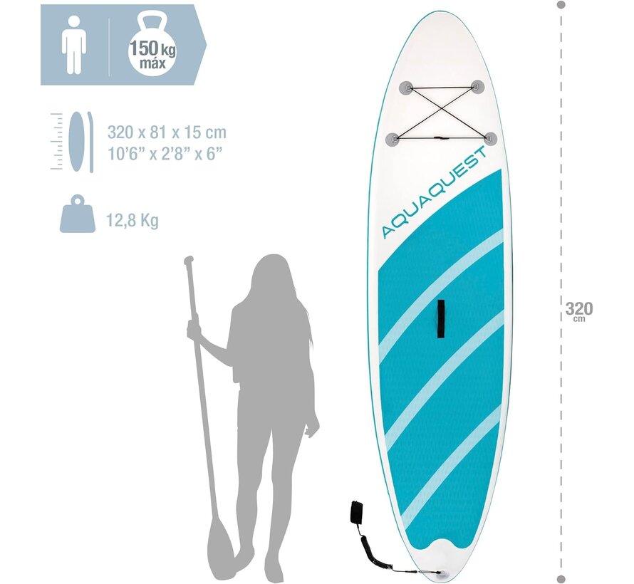 Opblaasbaar SUP board - Aqua Quest 320 - Complete set!