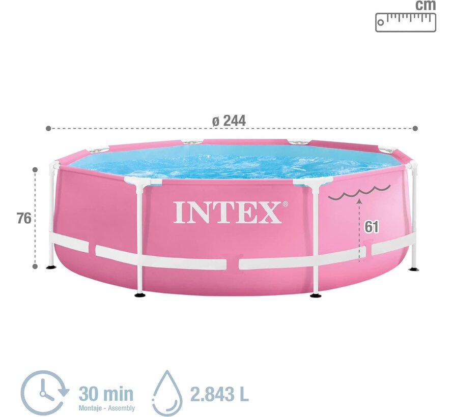 Roze - Metal Frame Zwembad  - 244x76cm - Rond