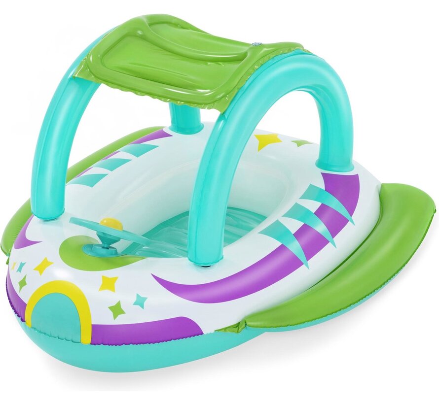 Space Splash - Opblaasbare babyboot - Met zonnedak en stuurwiel - 61X95cm