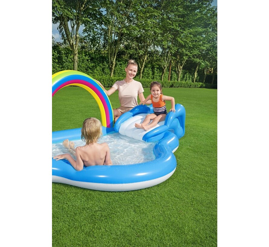 Opblaasbaar Speelzwembad - Rainbow N' Shine - met glijbaan - 257x145x91cm
