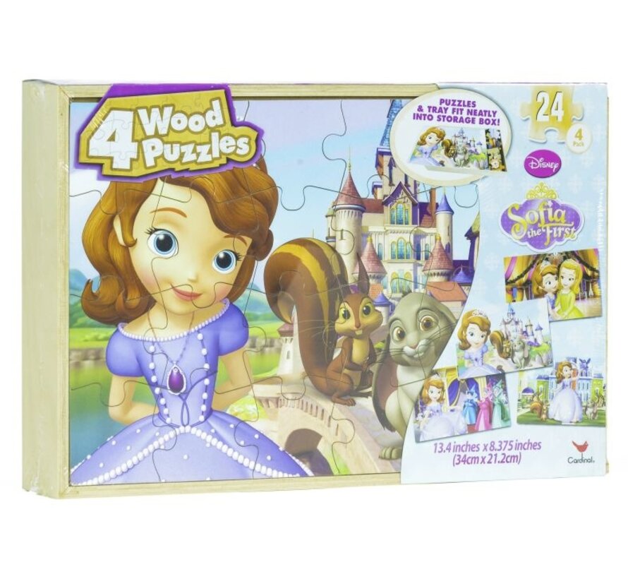 Sofia The First - 4 houten puzzels met bewaardoos - Prinses Sofia