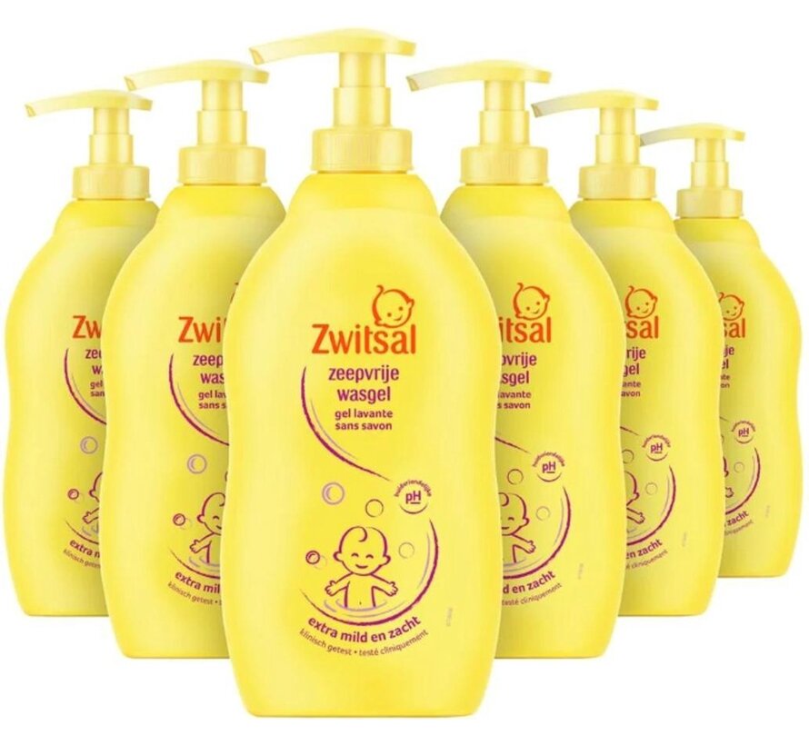 Baby Zeepvrije Wasgel - Extra mild & zacht - Met Pompje - 6x 400ml  - Voordeelverpakking