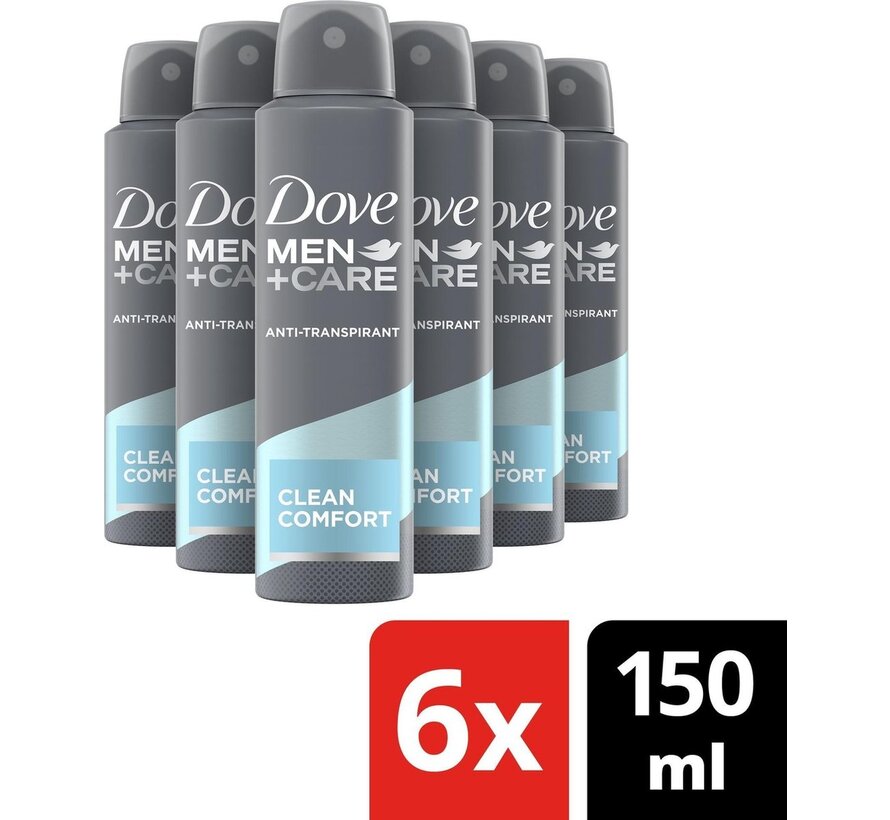 Men+Care Clean Comfort - Deodorant Spray - 6x 150ml - Voordeelverpakking