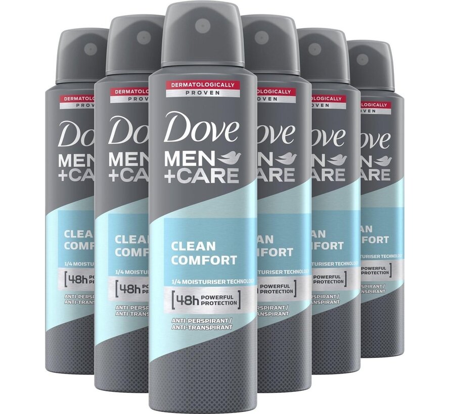 Men+Care Clean Comfort - Deodorant Spray - 6x 150ml - Voordeelverpakking