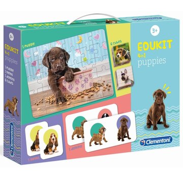 Clementoni Edukit 4in1 Puppies (puzzelblokken, domino spel, puzzel 30 stukjes en memo)