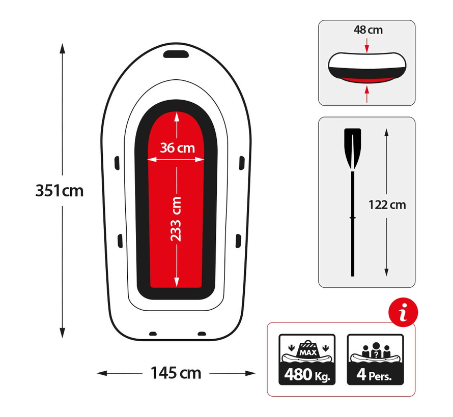 4-persoons opblaasbare boot set - Seahawk 4 - 351cm lang x 145cm breed x 48cm hoog