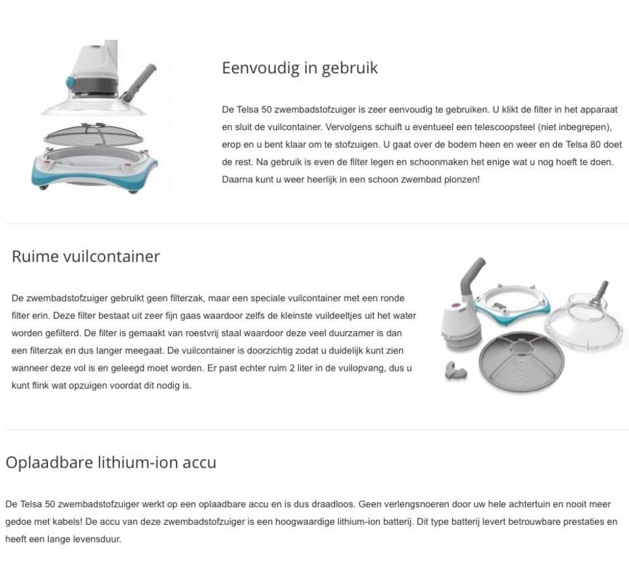 Telsa 80 Oplaadbare Zwembadstofzuiger