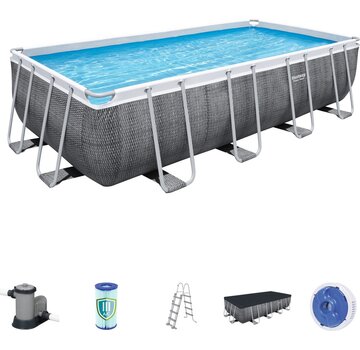 Bestway Power Steel - metalen frame zwembad rattan - Complete set - rechthoekig - 549x274x122cm