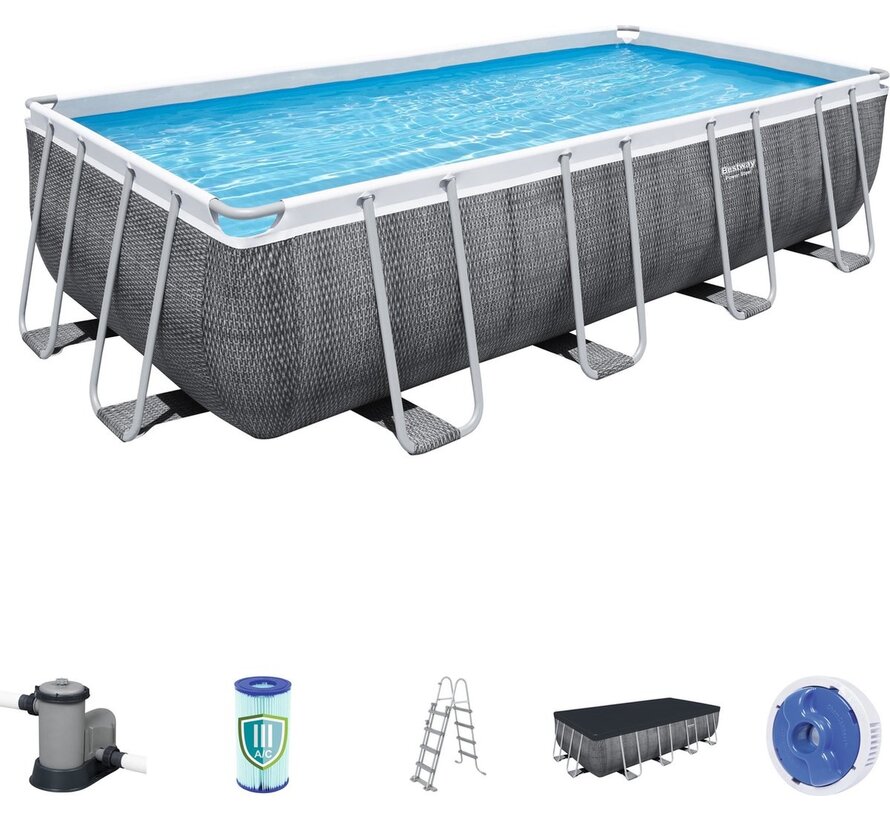 Power Steel - metalen frame zwembad rattan - Complete set - rechthoekig - 549x274x122cm