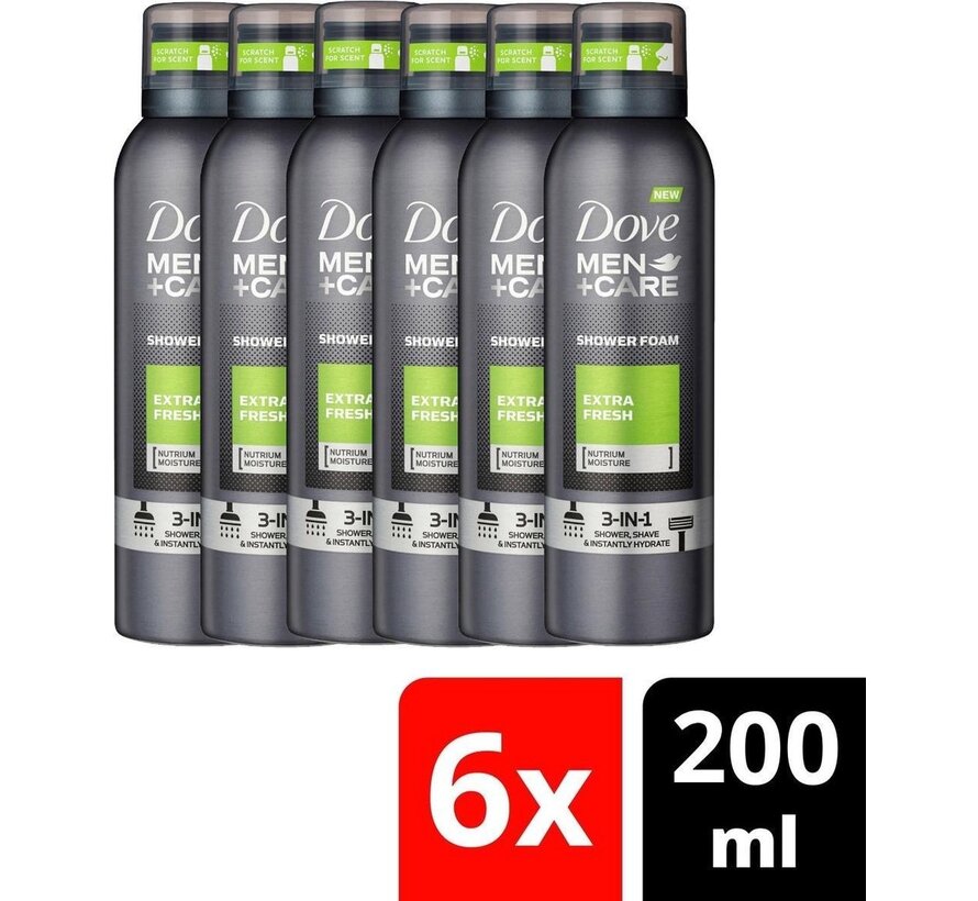 Men+Care Extra Fresh 3in1 Shower Foam - Doucheschuim - 6x 200ml - Voordeelverpakking